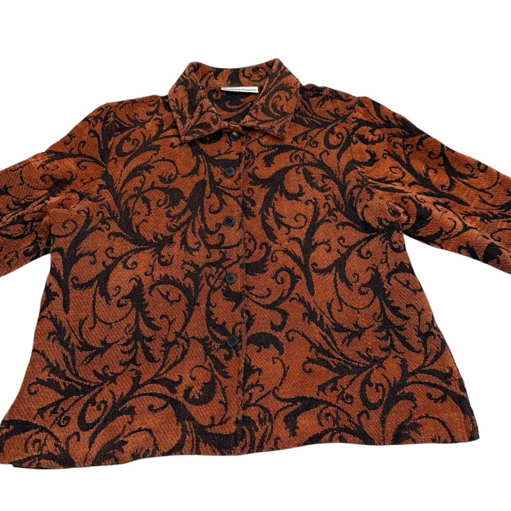 Vintage Burnt Sienna & Black Swirl Pattern Embrodered Blazer Shacket - Picture 5 of 11
